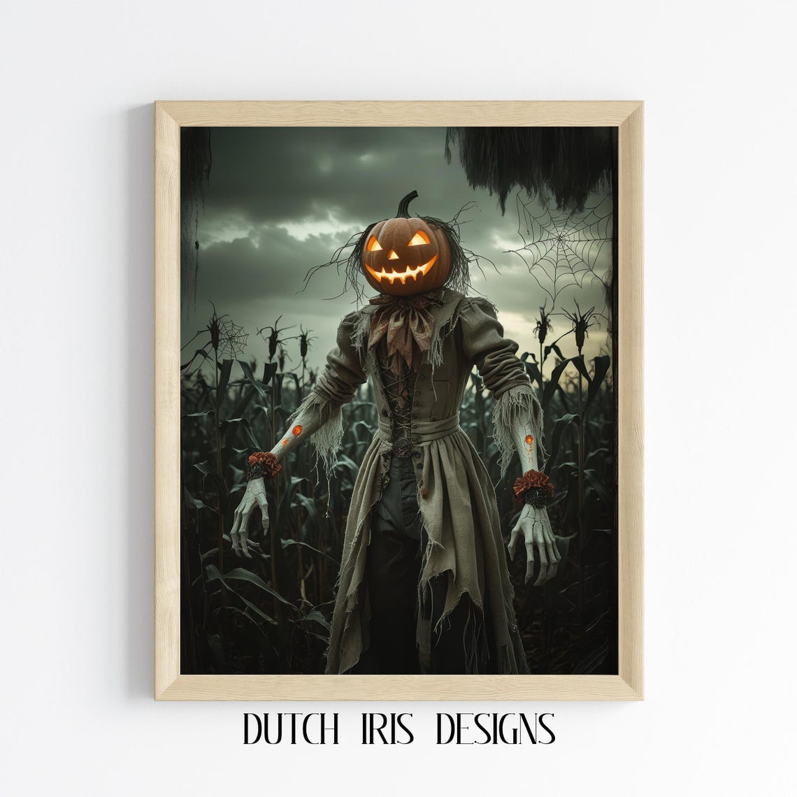 Pumpkin Head Scarecrow In Haunted Cornfield Halloween Poster