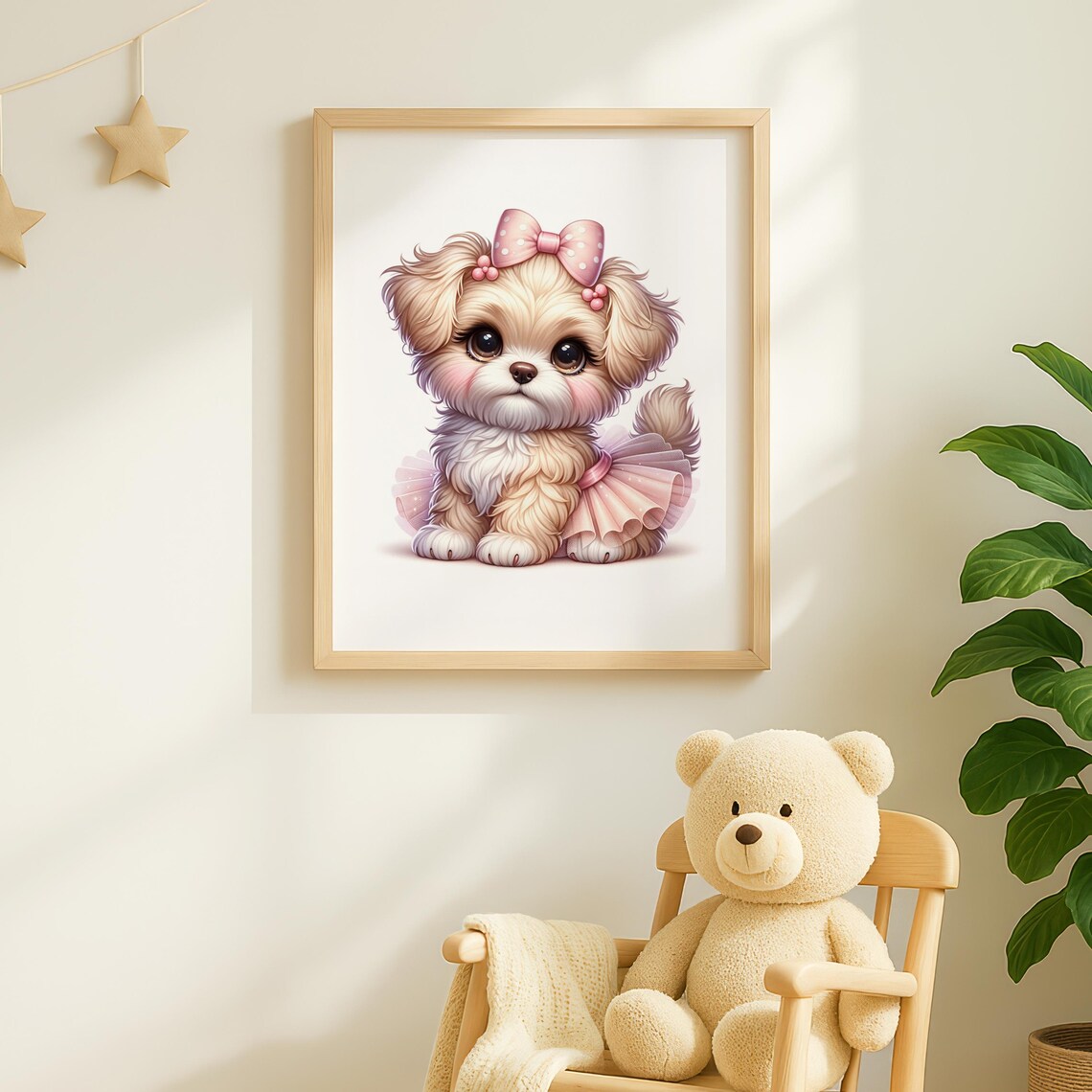 Adorable Fluffy Puppy In Pink Tutu With Polka Dot Bow Nursery Art Poster - Image 2