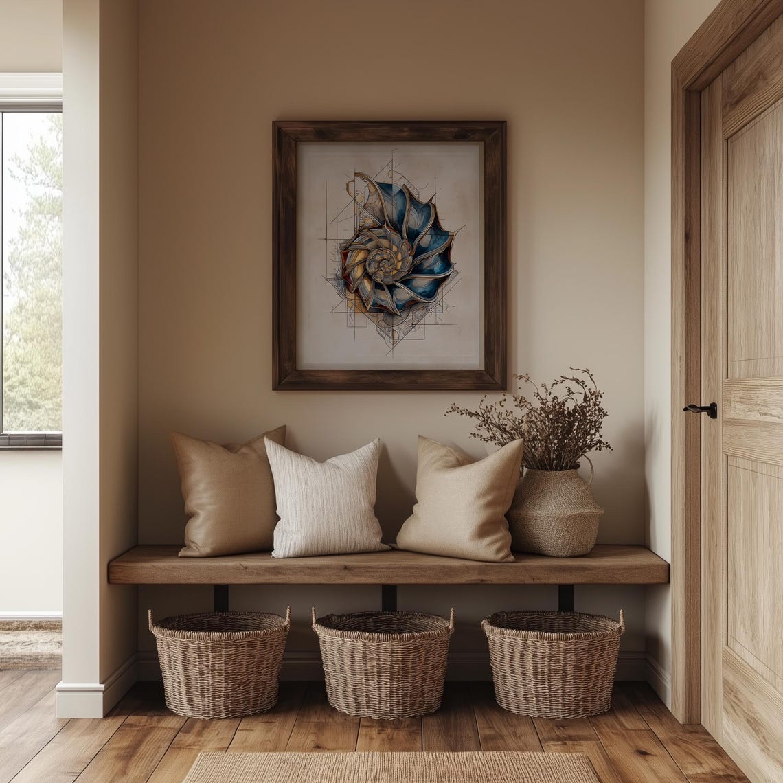 Spiral Seashell With Blueprint Geometry Elegant Nautical Wall Poster - Image 4