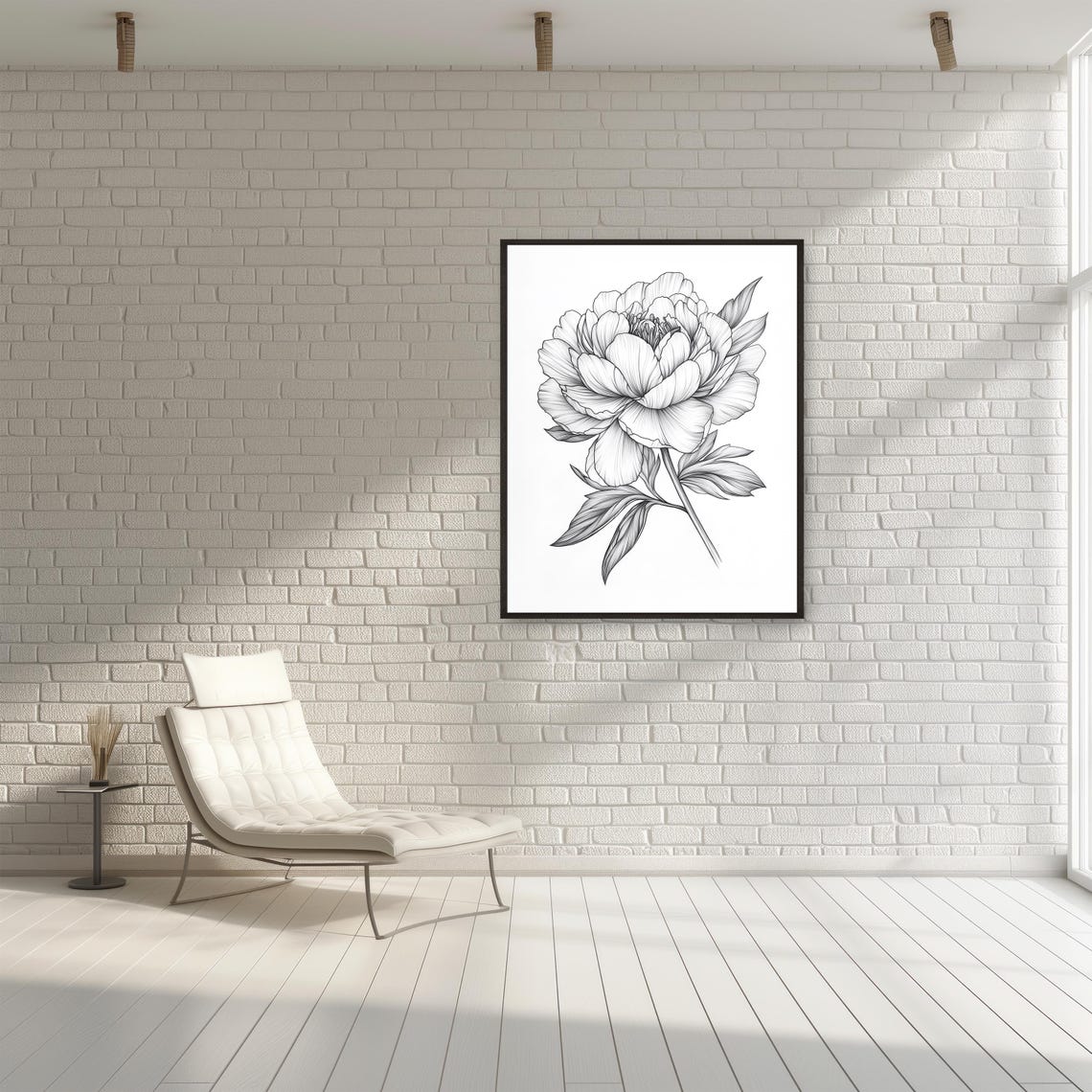 Peony Flower Black Line Drawing Elegant Botanical Minimalist Poster - Image 2