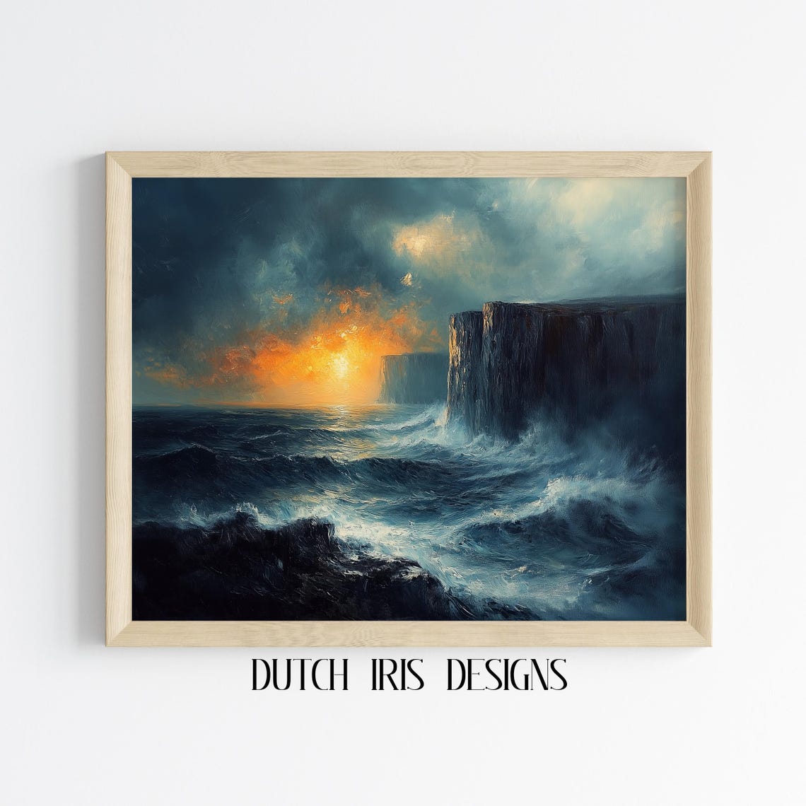 Stormy Seascape With Towering Cliffs At Sunset Moody Ocean Poster