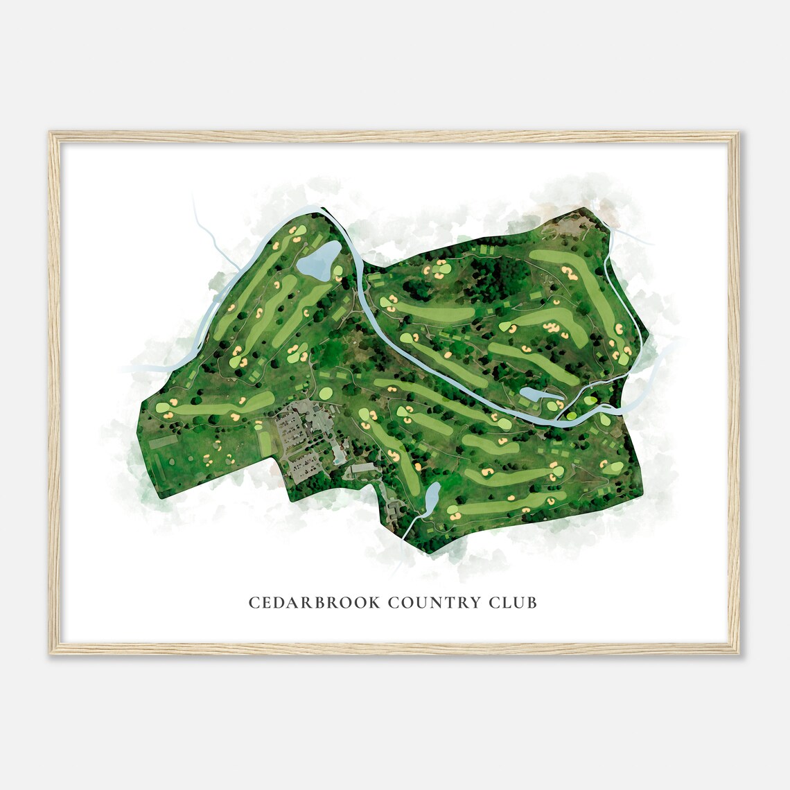 Cedarbrook Country Club Classic Watercolor Aerial Course Map Poster - Image 2
