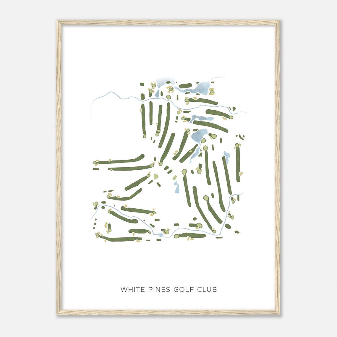 White Pines Golf Club Illinois Modern Watercolor Course Map Poster