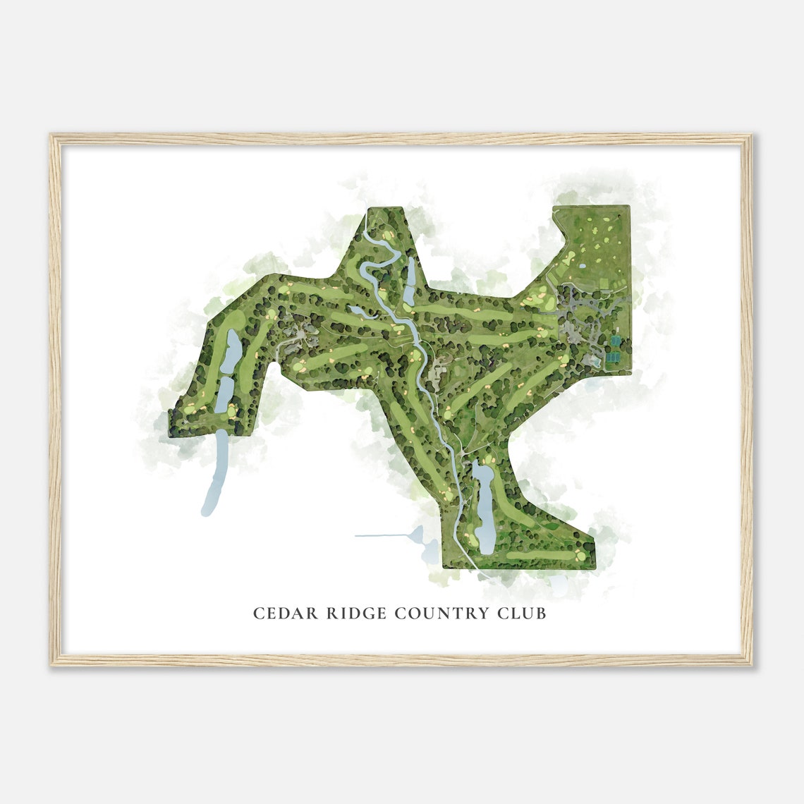 Cedar Ridge Country Club Watercolor Golf Course Map Wall Poster