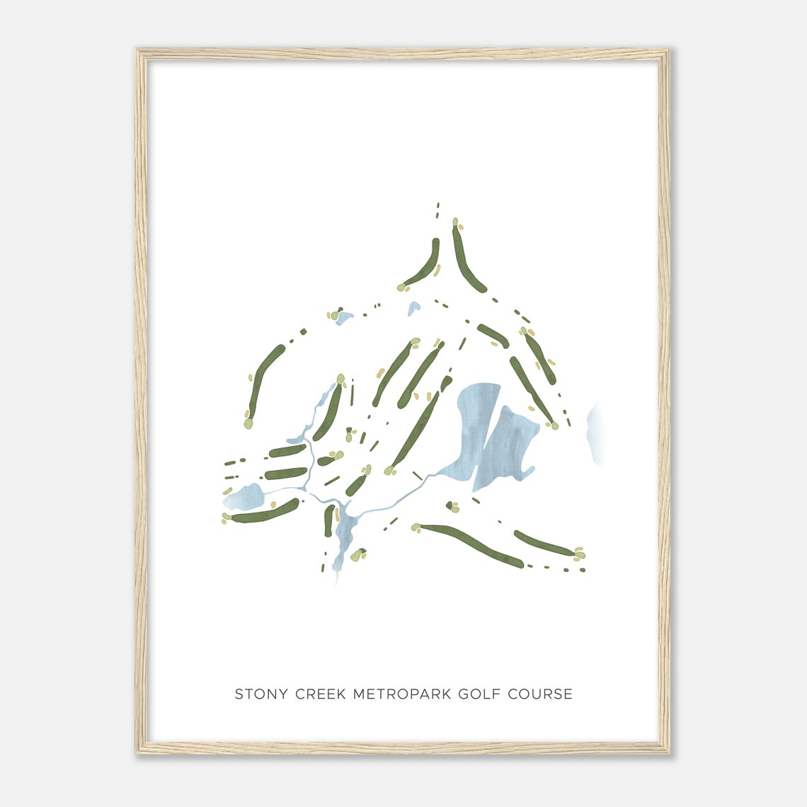 Stony Creek Metropark Golf Course Modern Watercolor Map Art Poster