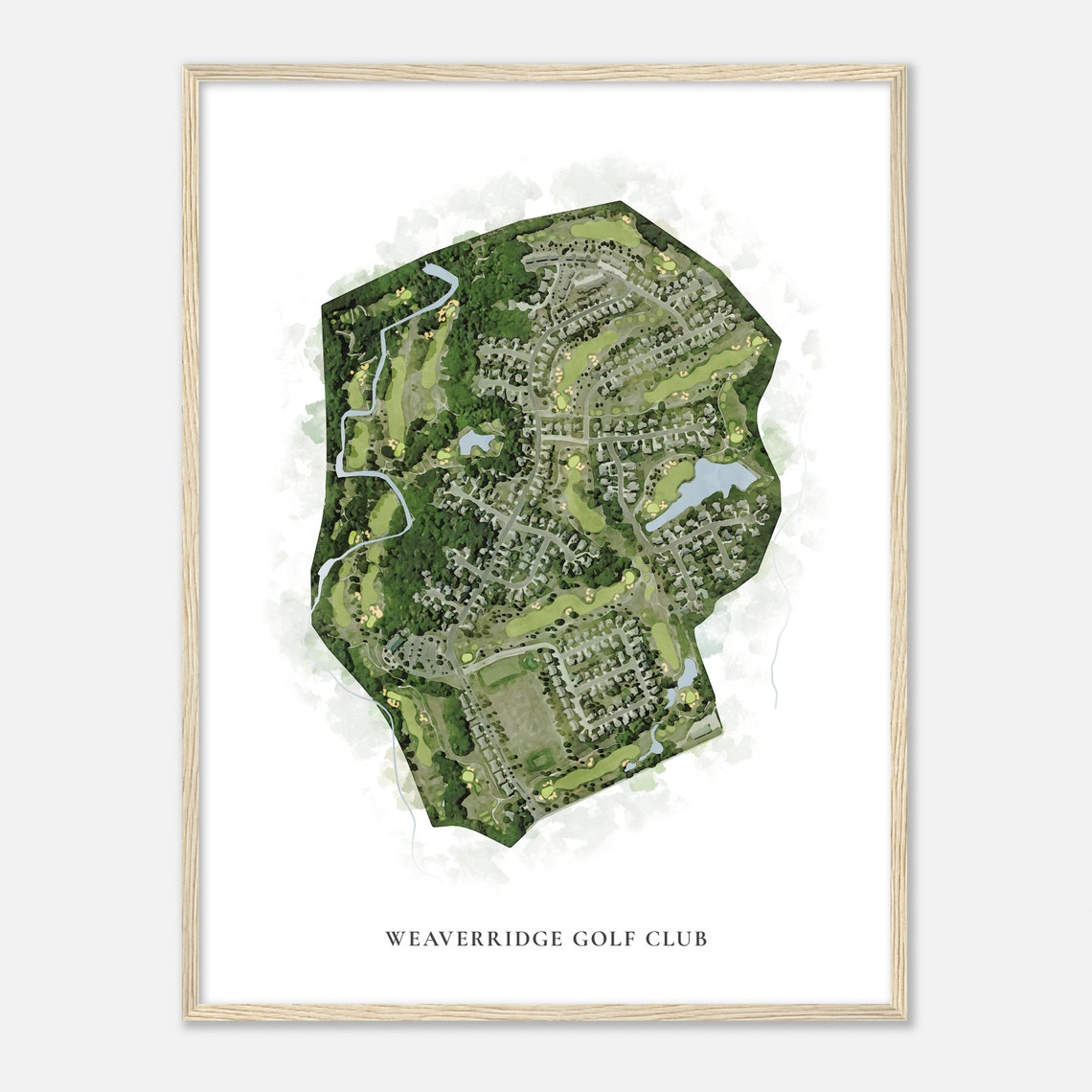 Weaverridge Golf Club Classic Aerial Watercolor Course Map Poster