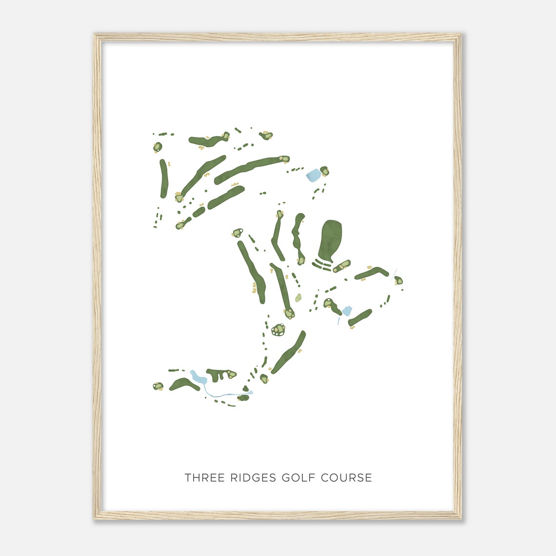 Three Ridges Golf Course Modern Watercolor Golf Course Map Art Poster