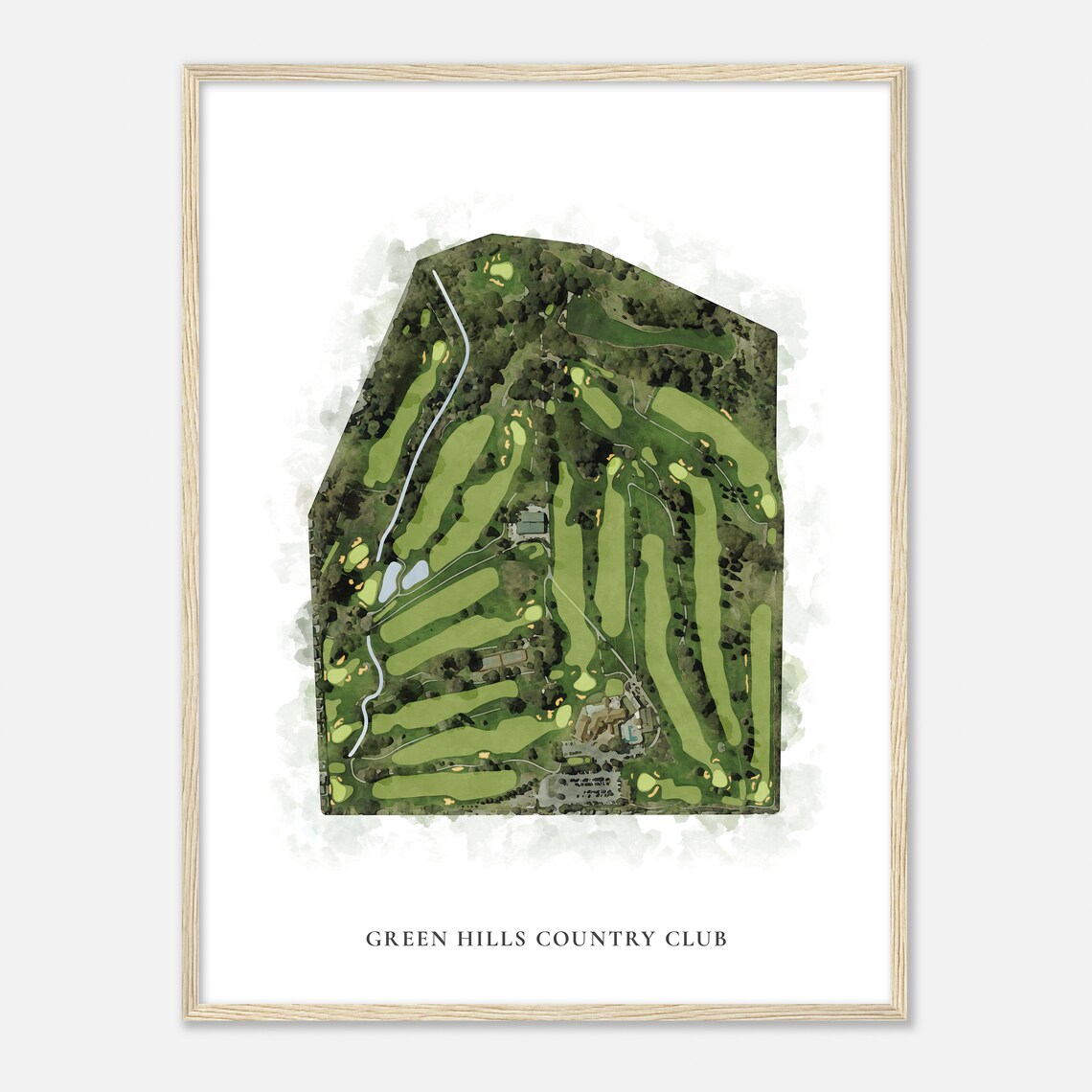 Green Hills Country Club California Classic Watercolor Golf Map Print - Image 2