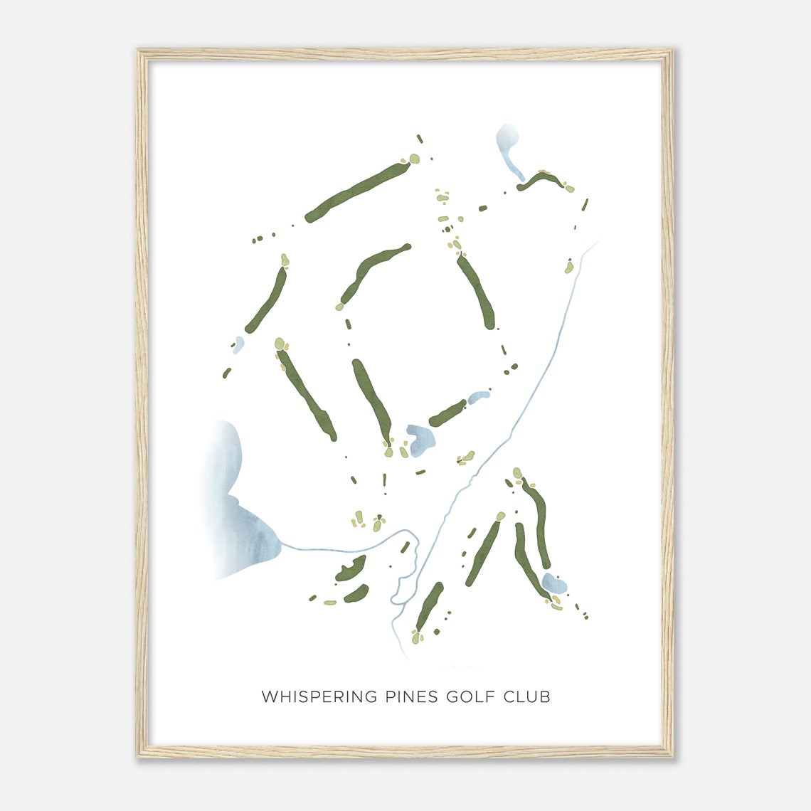 Whispering Pines Golf Club Modern Watercolor Course Map Poster