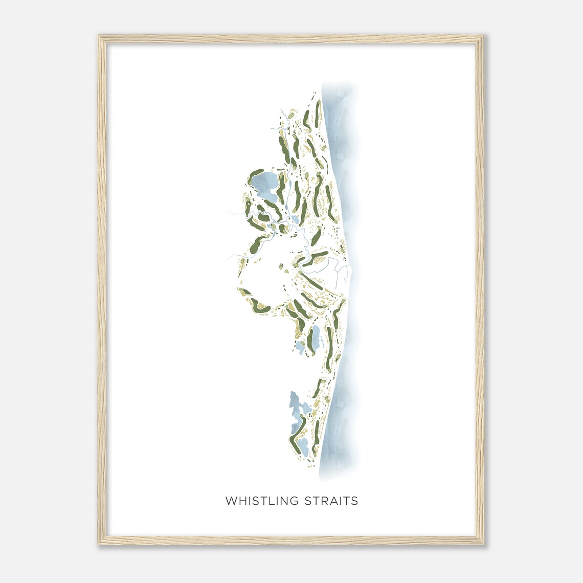 Whistling Straits Wisconsin Modern Watercolor Map Golfer Gift Golf Wall Art Golf Poster Print Course Layout