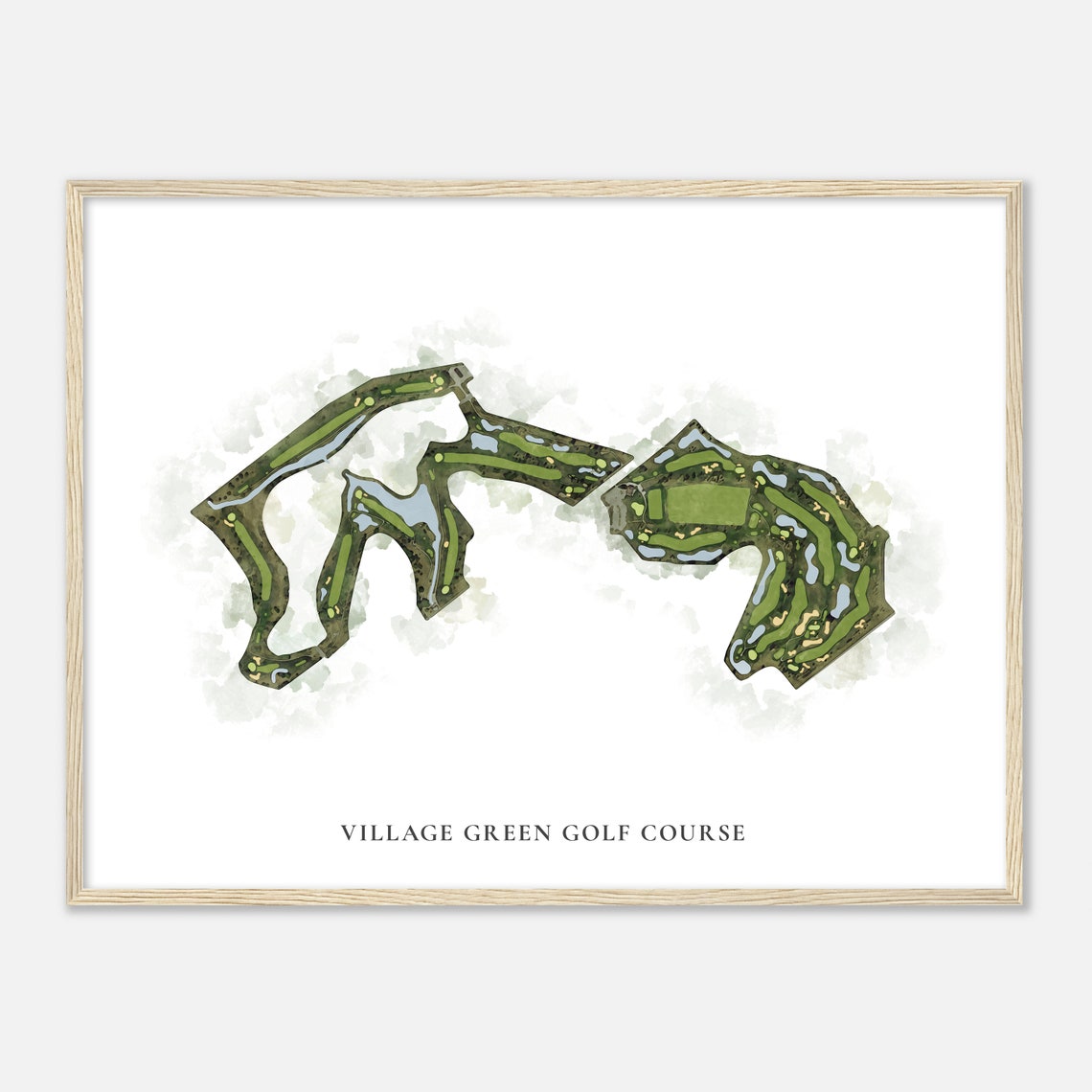 Village Green Golf Course Watercolor Map Minimalist Golfer Gift Poster