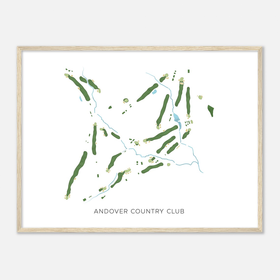 Andover Country Club Massachusetts Modern Watercolor Golf Map Poster