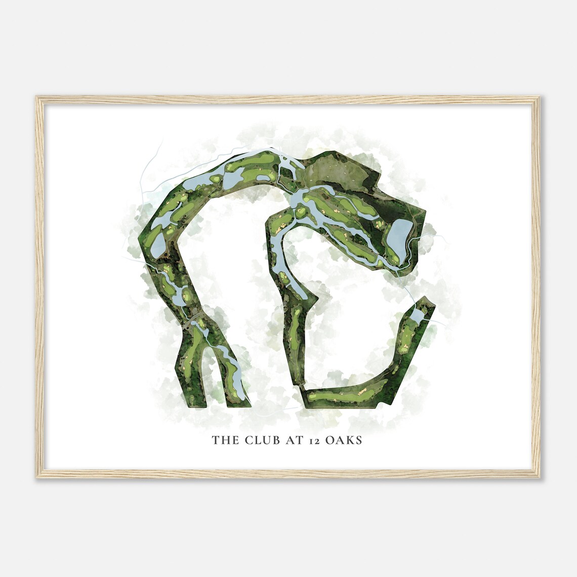 The Club At 12 Oaks North Carolina Classic Watercolor Golf Course Map Poster