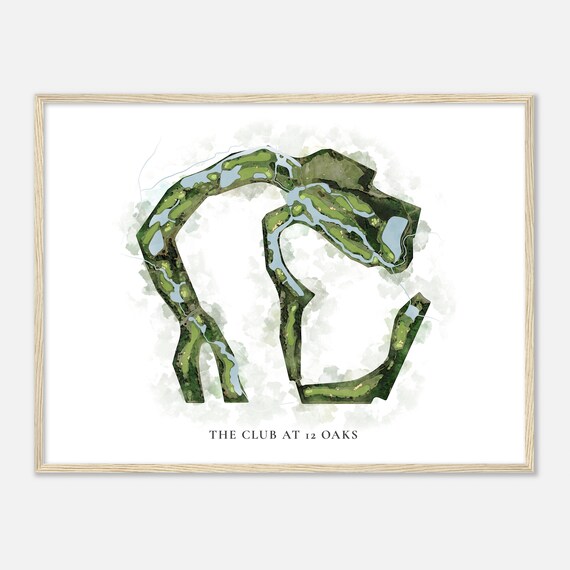 The Club At 12 Oaks North Carolina Classic Watercolor Golf Course Map Poster