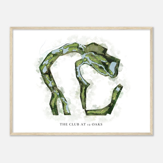 The Club At 12 Oaks North Carolina Classic Watercolor Map Golfer Gift Golf Wall Art Golf Poster Print Course Layout