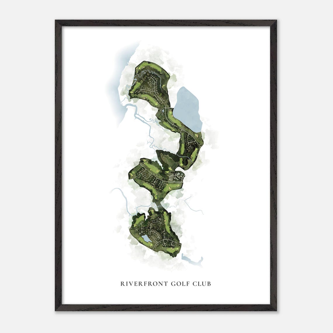 Riverfront Golf Club Course Watercolor Aerial Map Art Poster - Image 3