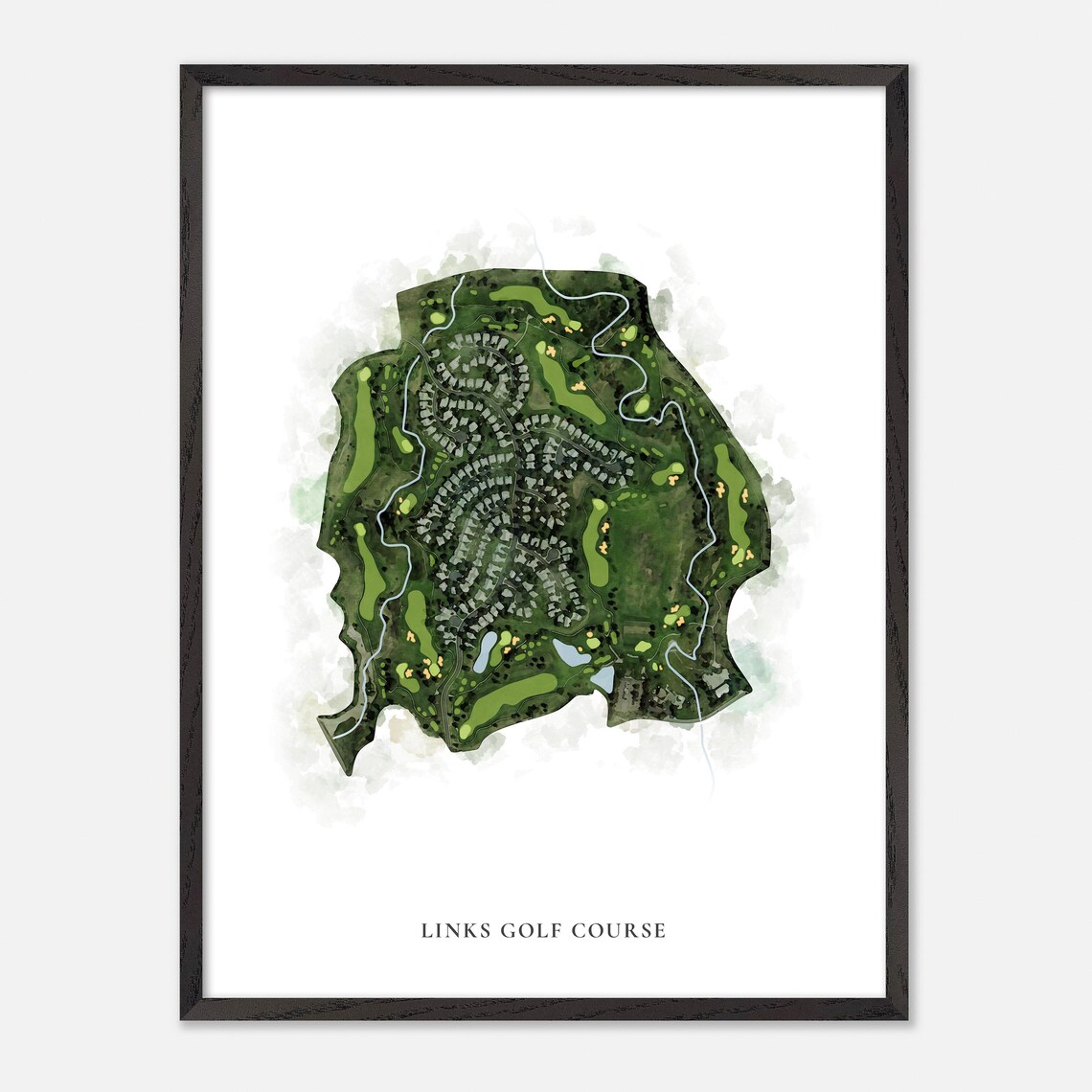 The Links Golf Course Classic Watercolor Aerial Map Art Poster - Image 3