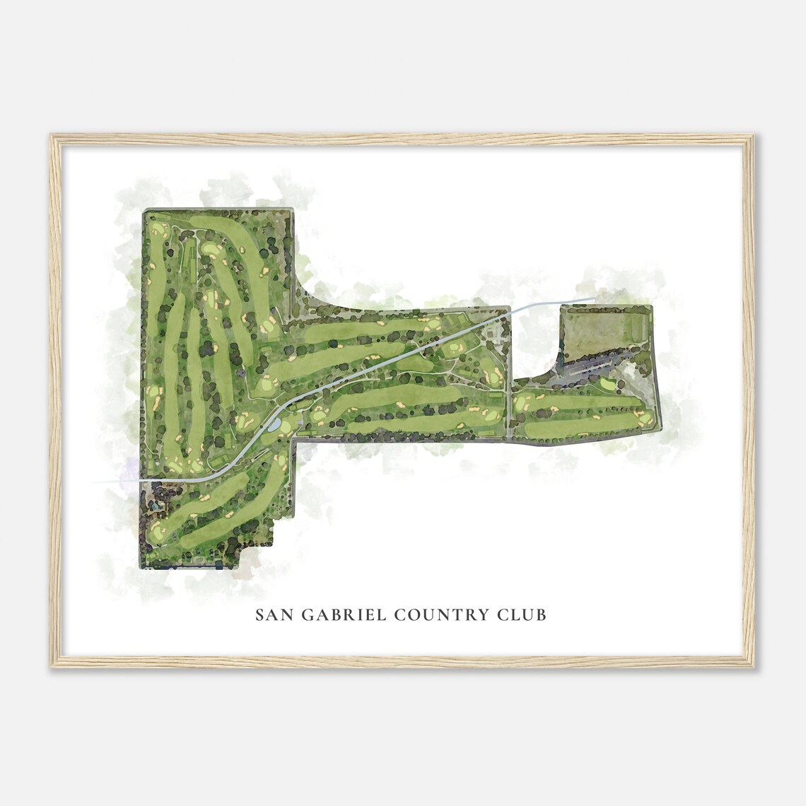 San Gabriel Country Club Watercolor Aerial Course Map Sports Poster - Image 2