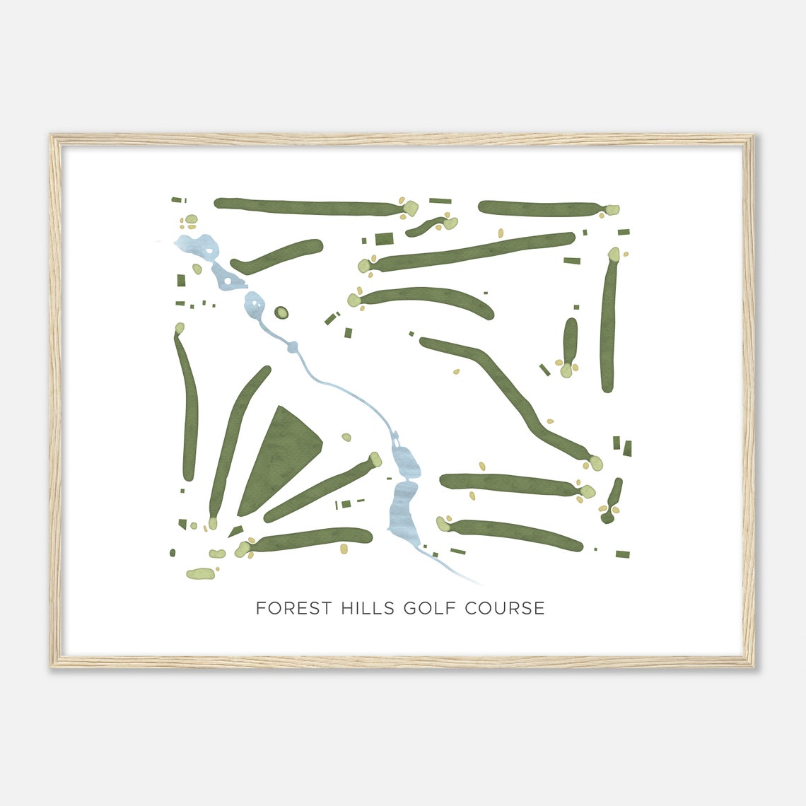 Forest Hills Golf Course Watercolor Map Minimalist Golf Wall Poster
