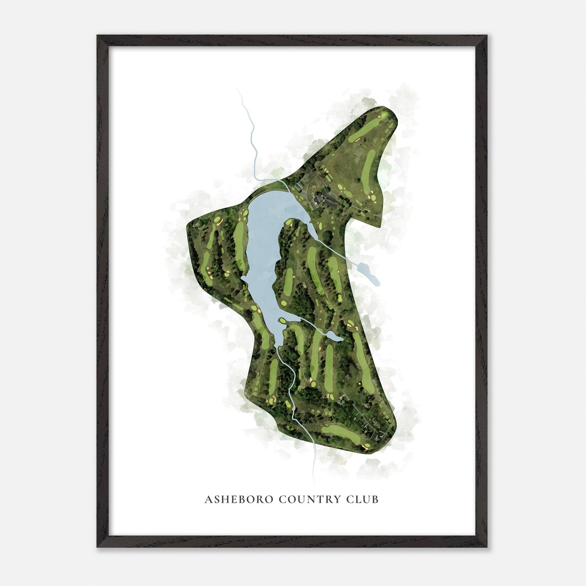 Asheboro Country Club Classic Watercolor Lakeside Map Poster - Image 3