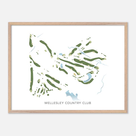 Wellesley Country Club In Wellesley Massachusetts Modern Watercolor Map Golfer Gift Golf Wall Art Golf Poster Print Course Layout
