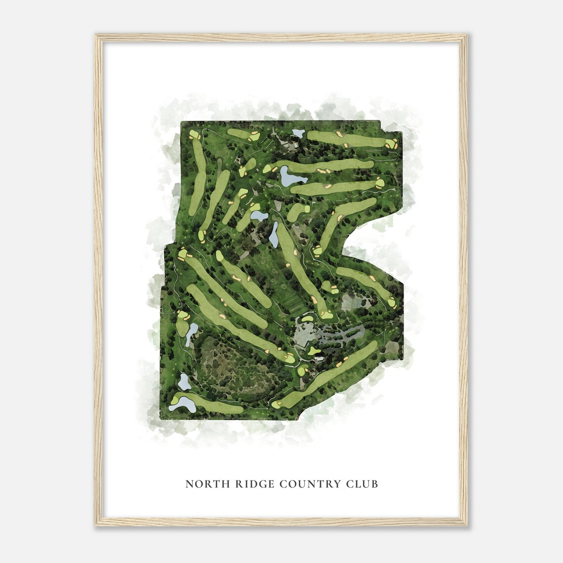 North Ridge Country Club Aerial Course Map Watercolor Art Poster