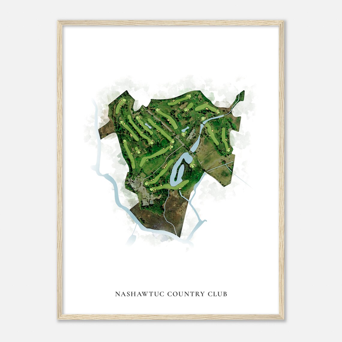 Nashawtuc Country Club Classic Aerial Watercolor Golf Poster