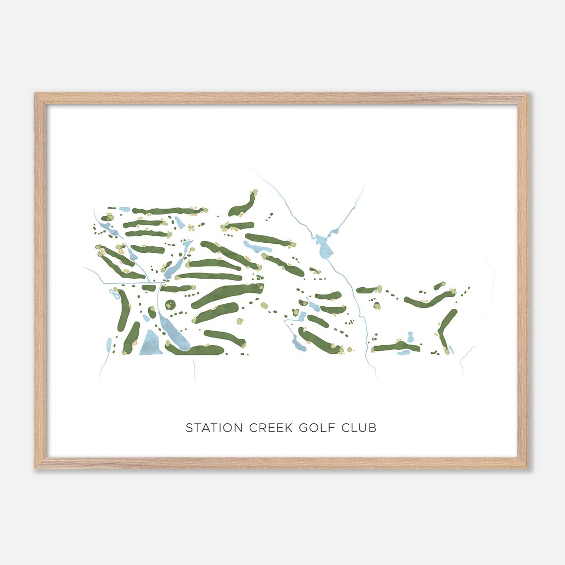 Station Creek Golf Club Modern Minimalist Watercolor Map Poster