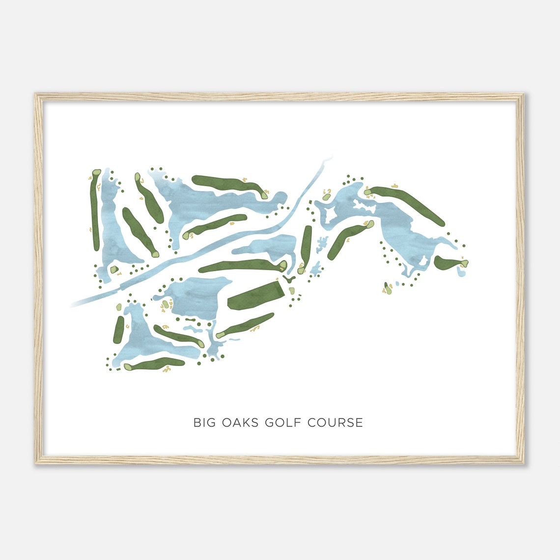 Big Oaks Golf Course Mississippi Modern Watercolor Map Poster
