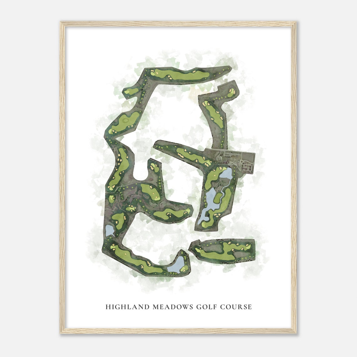 Highland Meadows Golf Course Classic Watercolor Map Art Poster