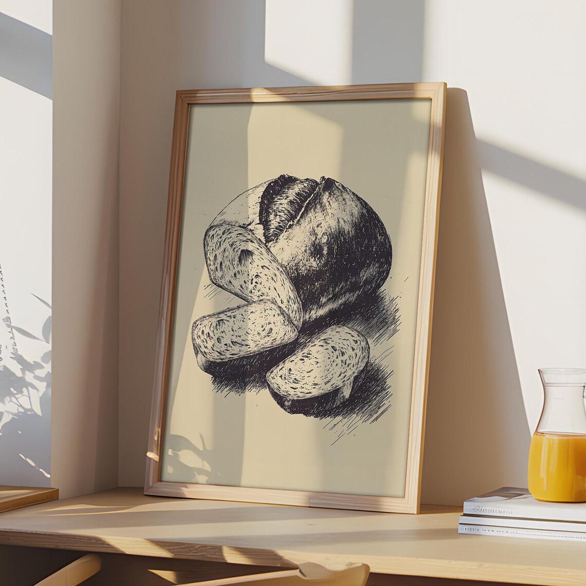 Vintage Bread Loaf Pencil Sketch Rustic Farmhouse Kitchen Art Poster