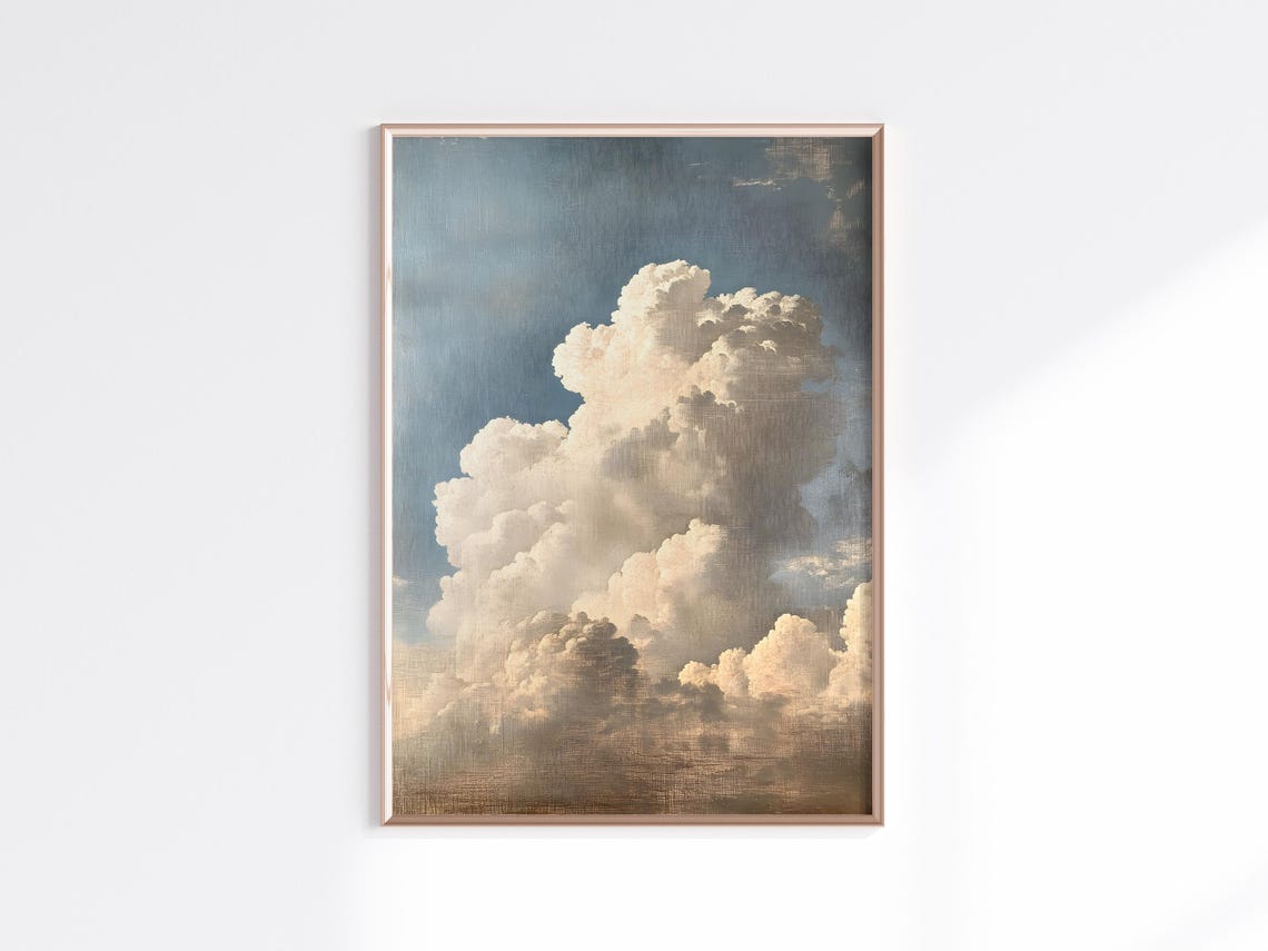 Towering White Cumulus Clouds Vintage Sky Study Painting Poster