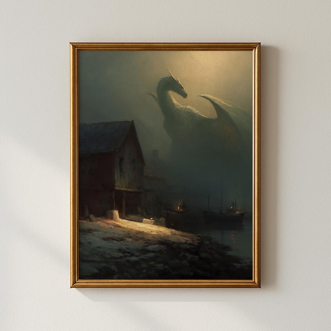 Epic Dragon Fantasy Art Print, Medieval Gothic Decor