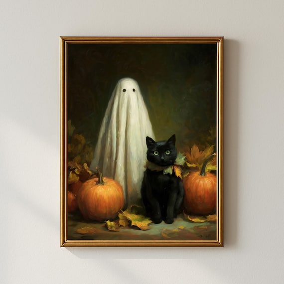 Cute With Black Cat Wall Art Vintage Halloween Decor Spooky For Lovers
