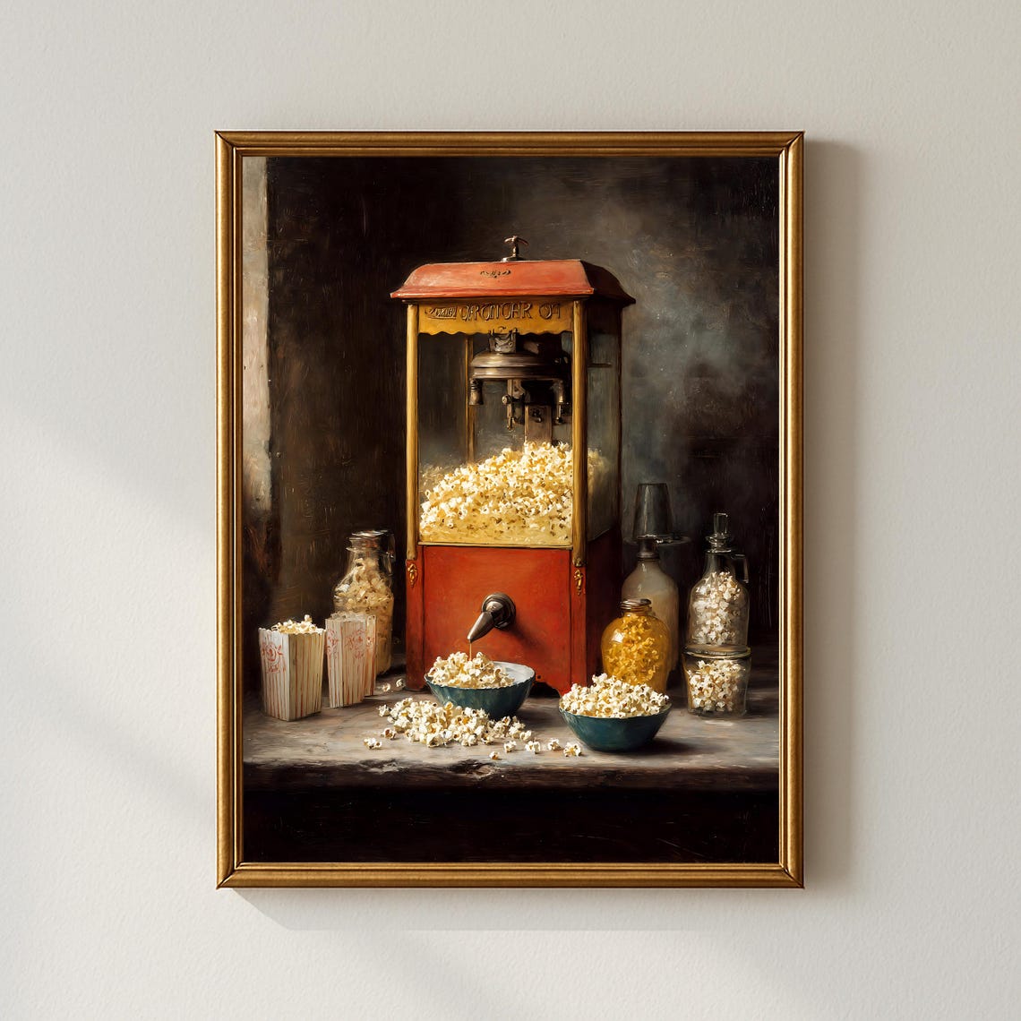 Vintage Red Popcorn Machine Still Life Retro Kitchen Wall Decor Poster