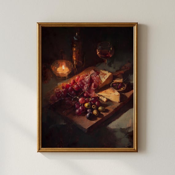 Food Wall Art Wine And Cheese Board Kitchen Prints Illustrations Quirky Decor Moody Style