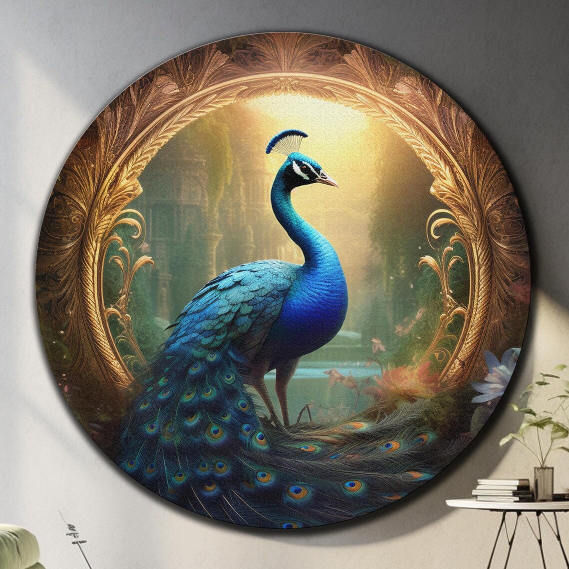 Peacock Golden Baroque Frame Royal Palace Garden Scene Wall Art