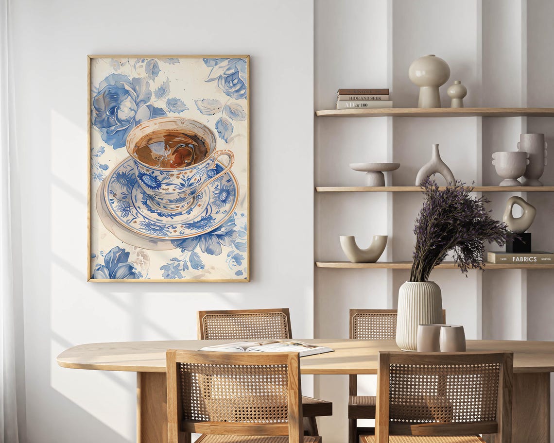 Blue and White Porcelain Teacup with Coffee Vintage Still Life Poster - Image 6