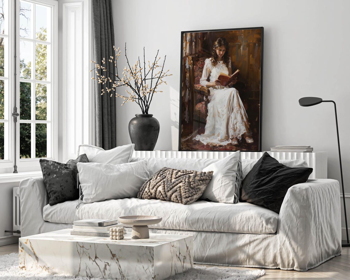 Girl Reading Poster Women Wall Decor Bookish Lady Portrait Decadent Lady Print Victorian Girl Painting Girl Art Lady Book Art - Image 3