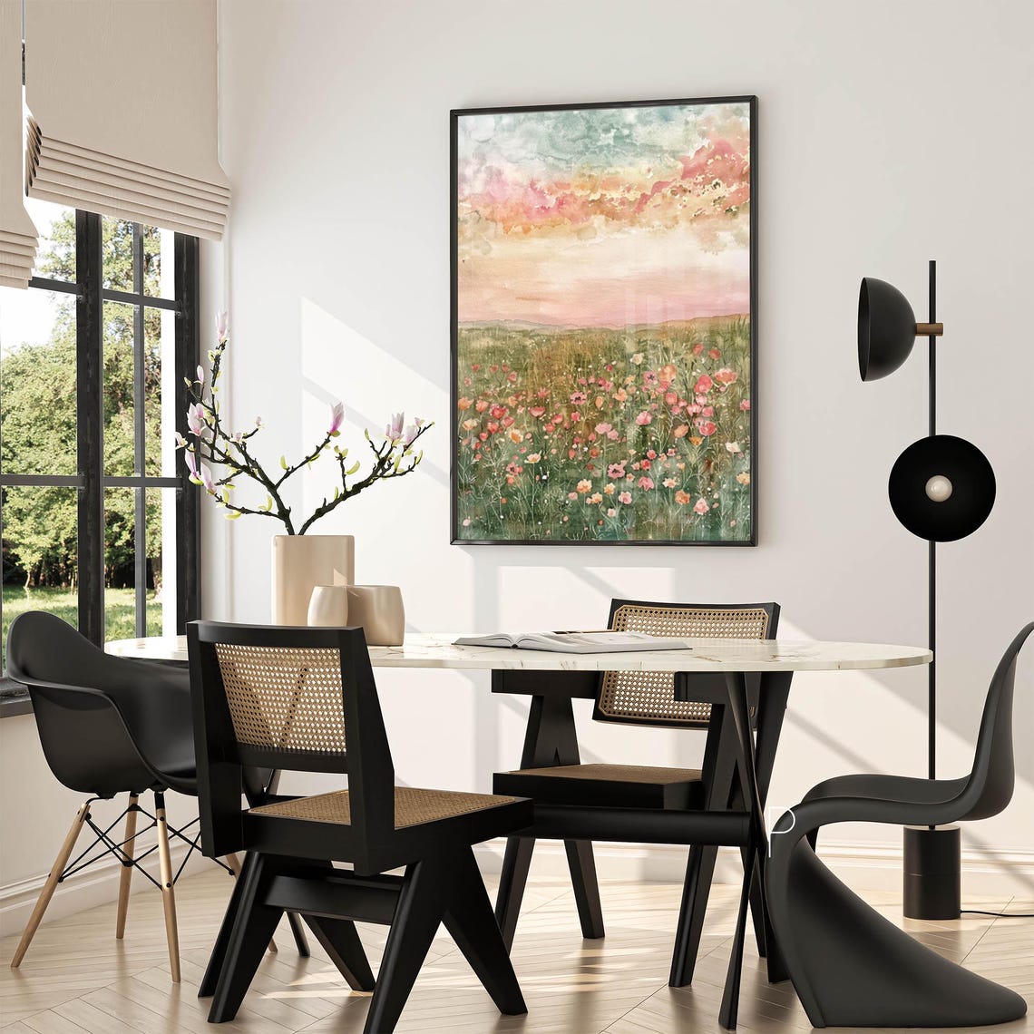 Wildflower Meadow Sunrise Soft Pastel Watercolor Botanical Poster - Image 2