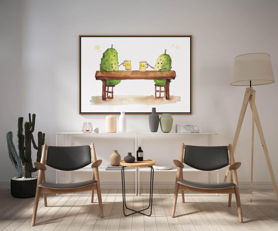 Two Cheerful Pickles Sharing Beer at a Bar in Watercolor Poster - Image 6