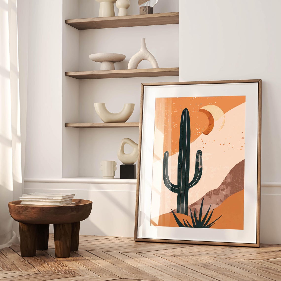 Black Saguaro Silhouette Against an Orange Desert Sun Poster - Image 5
