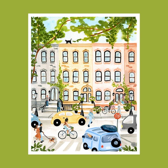 New York City Watercolor Travel Poster, Skyline Art Print