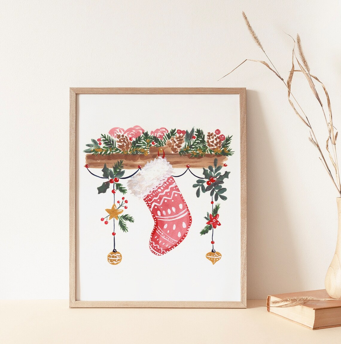 Christmas Fireplace Stocking Holiday Painting Art Print - Image 4