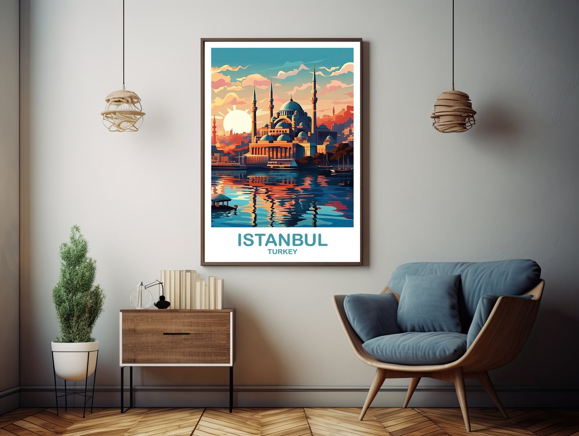 Istanbul Turkey Sunset Mosque Skyline Waterfront Travel Art Poster - Image 2
