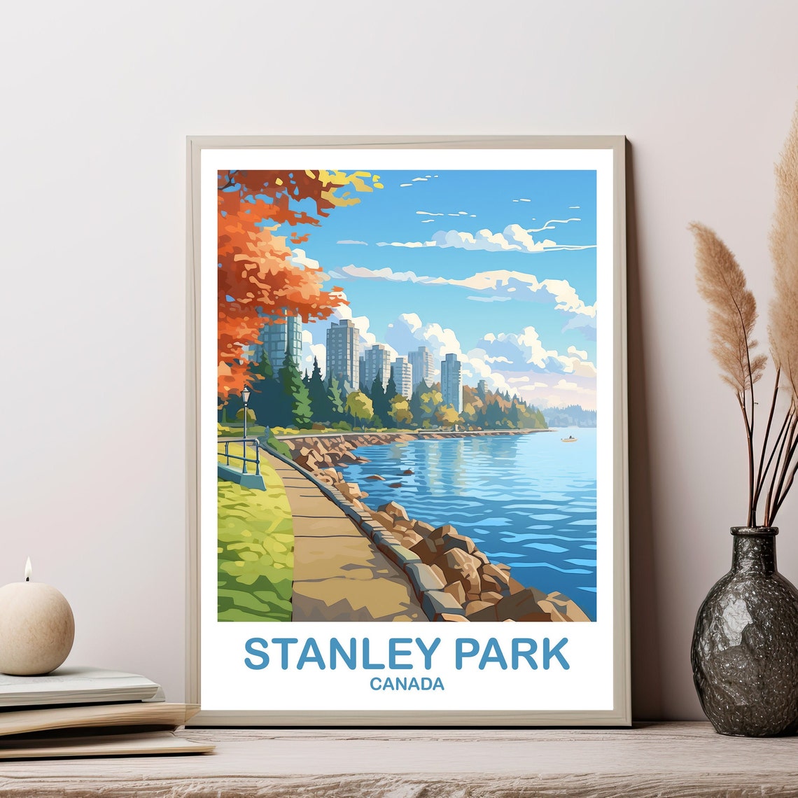 Stanley Park Canada Seawall Waterfront Autumn Landscape Poster