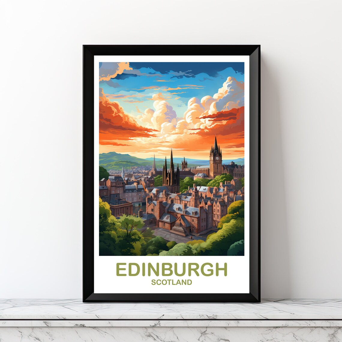 Edinburgh Travel Poster, Scotland Travel Art