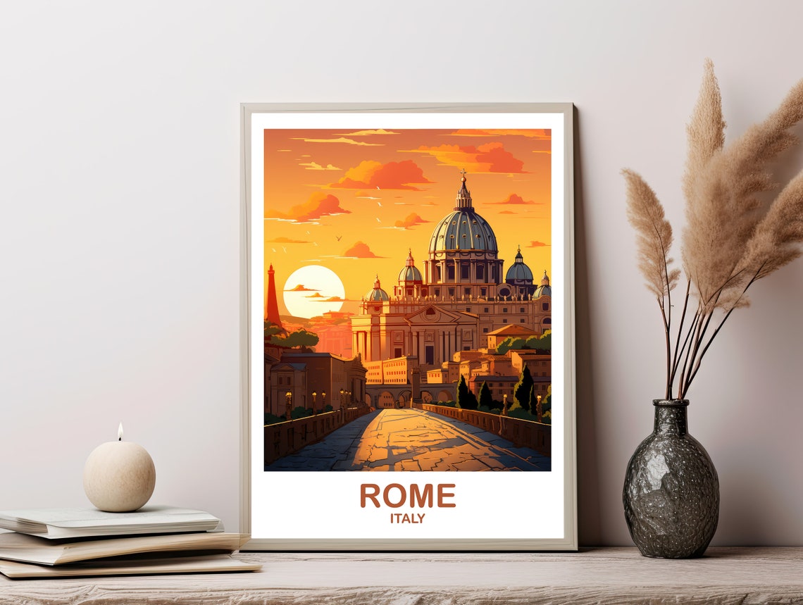 Rome Italy St Peters Basilica Sunset Vintage Travel Art Poster - Image 3