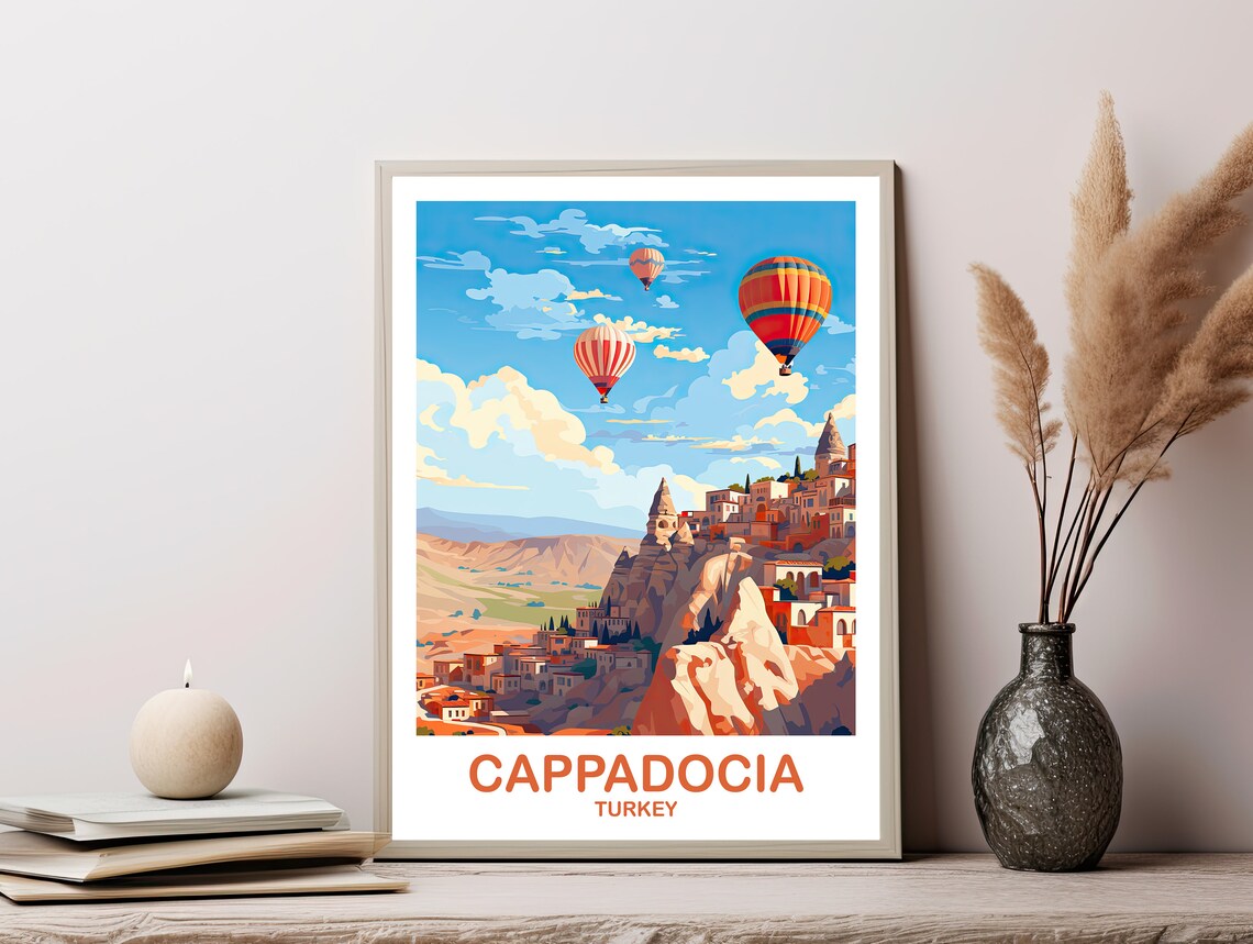 Cappadocia Turkey Hot Air Balloons Vintage Style Travel Art Poster - Image 3