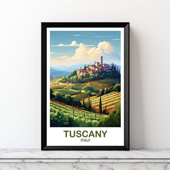 Tuscany Italy Vineyard Hillside Village Vintage Travel Poster